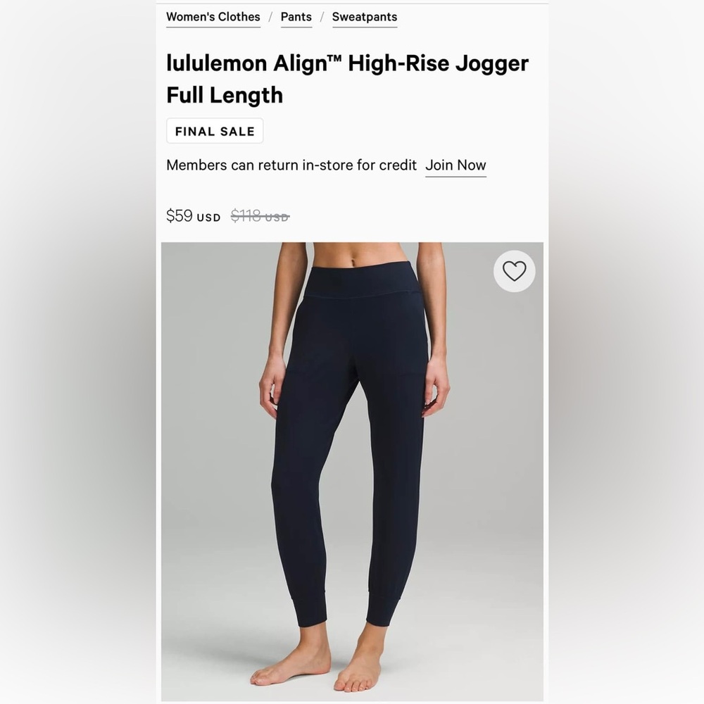 BNWT size 4 Lululemon joggers - Navy